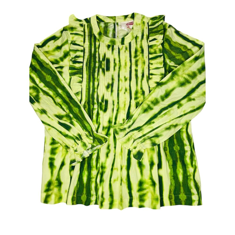 Anthropologie Samant Chauhan Emillia Ruffle Tie-Dye Blouse Size XS Green Boho - Picture 13 of 13
